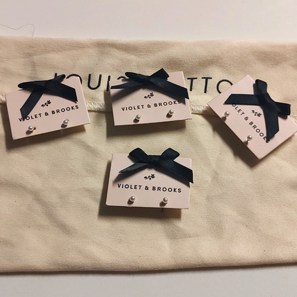 4 pairs of Violet & Brooks Pearl stud earrings